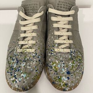 Maison Martin Margiela Gray/Beige Leather Paint Splatter Sneakers